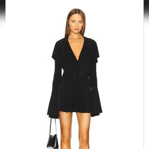 Long Sleeve Deep V Ruffle Mini Dress in Black
